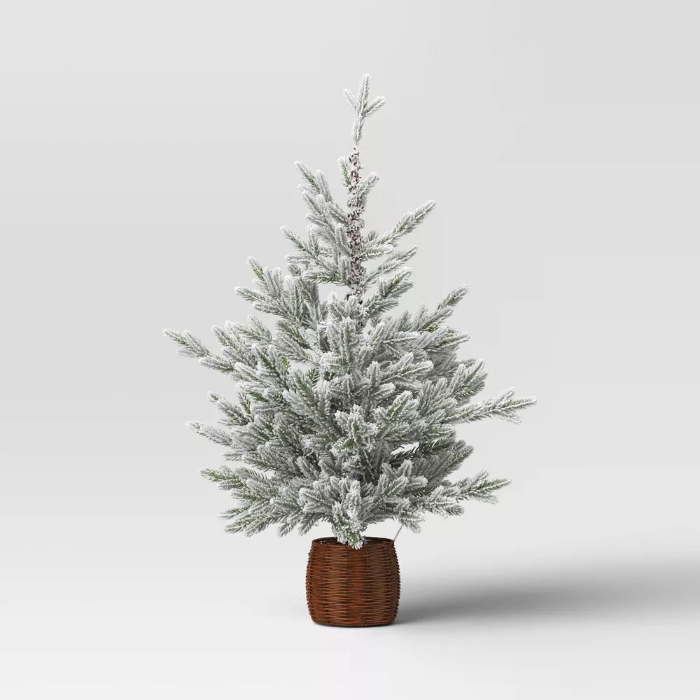 Wondershop 40" Pre-lit LED Glitter Flocked Balsam Fir in Basket Mini Artificial Christmas Tree Warm White Lights Open Box