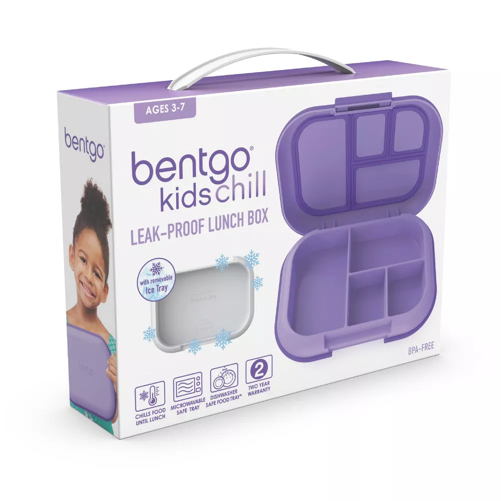 Bentgo Kids' Chill Lunch Box, Bento-Style Solution, 4 Compartments & Removable Ice Pack Purple