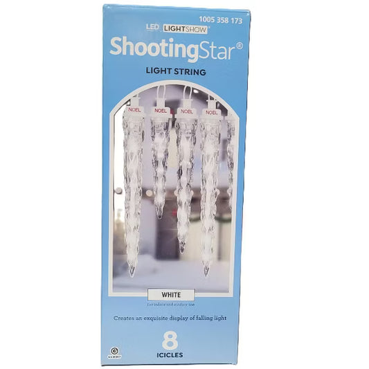 LightShow ShootingStar 8 White Christmas LED Icicle Lights Open Box