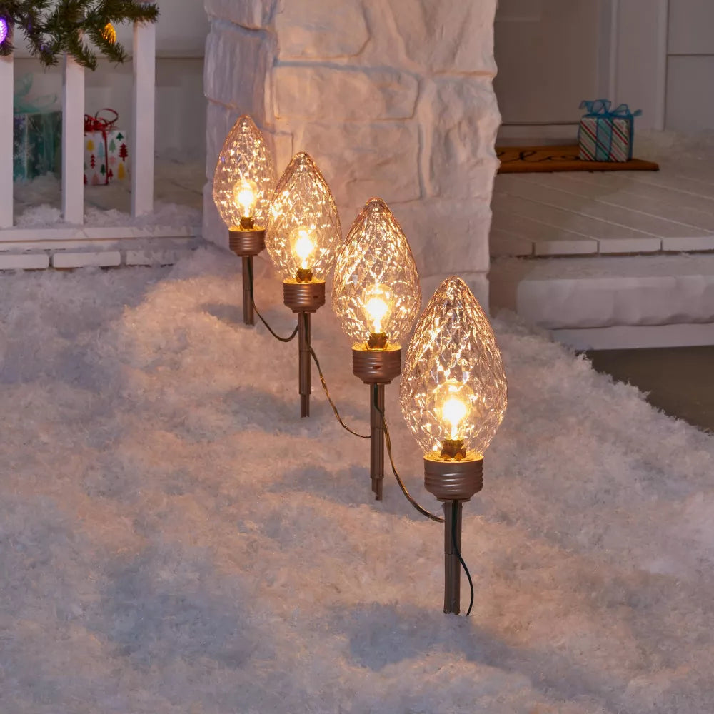 Wondershop 4pc Faceted C9 Big Bulb Christmas Pathway Light Clear with Champagne Base Open Box
