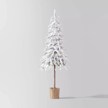 Wondershop Pre-lit LED Dewdrop Downswept Flocked Balsam Fir with Basket Artificial Christmas Tree Warm White Lights Open Box