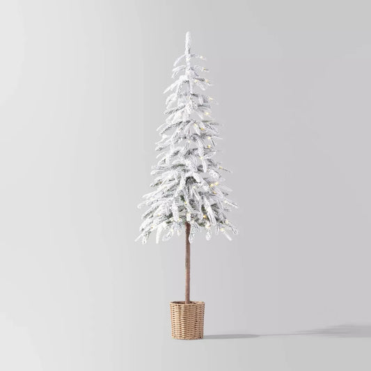 Wondershop Pre-lit LED Dewdrop Downswept Flocked Balsam Fir with Basket Artificial Christmas Tree Warm White Lights Open Box