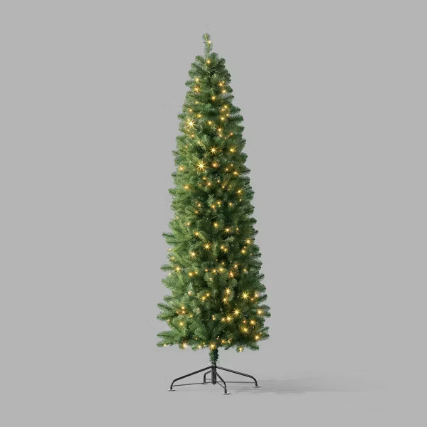 Wondershop 7.5 Foot Slim Alberta Spruce With Bi-Color LED Lights Artificial Christmas Tree Open Box