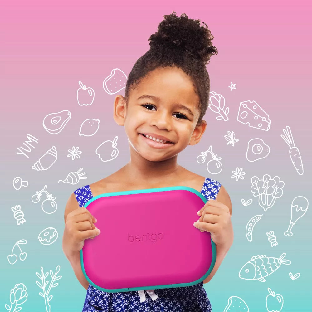 Bentgo  Kids' Chill Lunch Box, Bento-Style Solution, 4 Compartments & Removable Ice Pack Pink And Teal