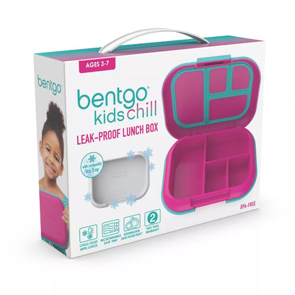 Bentgo  Kids' Chill Lunch Box, Bento-Style Solution, 4 Compartments & Removable Ice Pack Pink And Teal