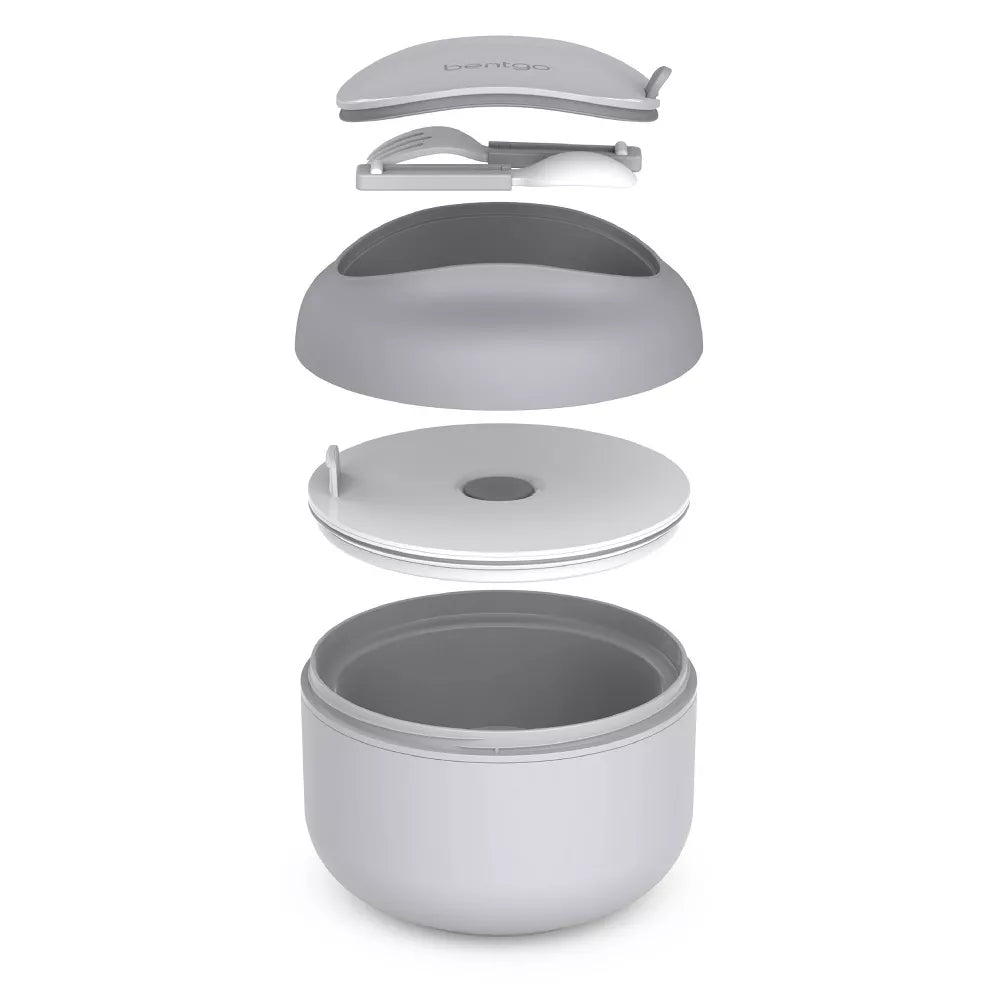 Bentgo Bowl Gray Insulated Leakproof Bowl with Collapsible Utensils & Snack Compartment