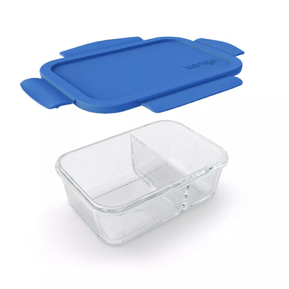 Bentgo 14.2oz Glass Snack Container with Blue Plastic Lid