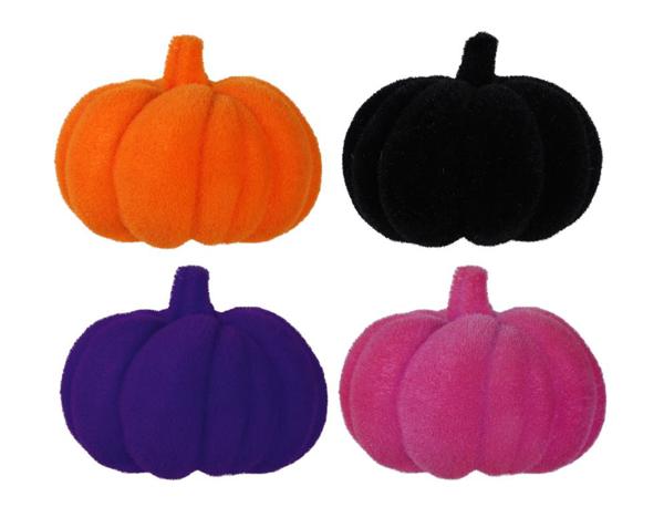 Flocked Pumpkin With Stem Four Assorted Colors 7.5 Inch