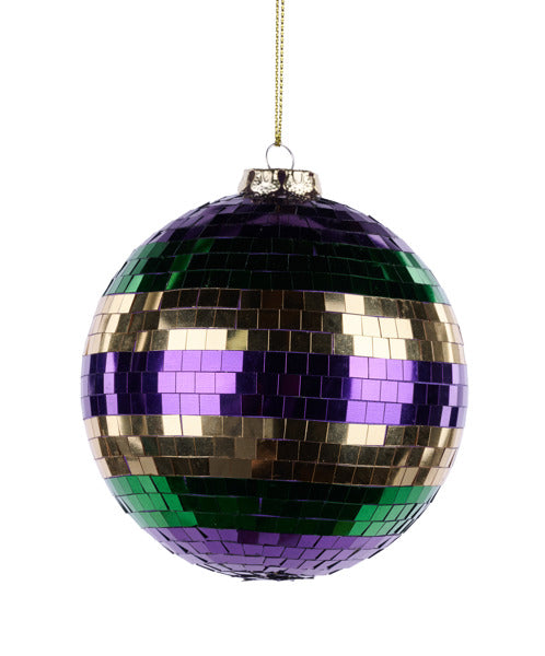 4 Inch Mardi Gras Stripe Mirror Ball Ornament