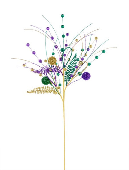 27.5 Inch Mardi Gras Glitter Fern Ball Spray