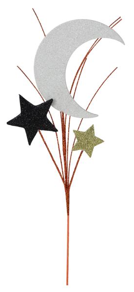 12.5 Inch Crescent Moon And Stars Glitter Pick