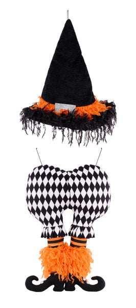 20 Inch Black White Harlequin 2 Piece Witch Wreath Attachment Kit