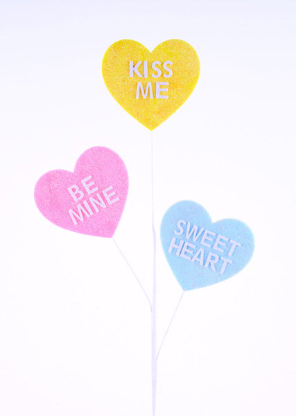 27.5 Inch Yellow Pink Light Blue Glitter Candy Heart Spray