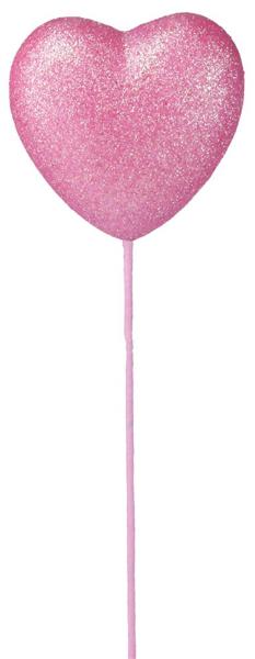 20 Inch Pink Glittered Heart Pick