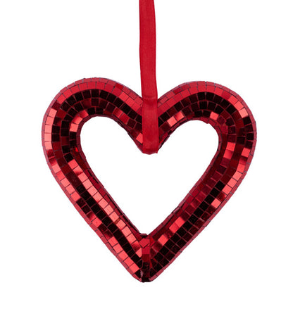 5.5 Inch Red Mirror Heart Ornament