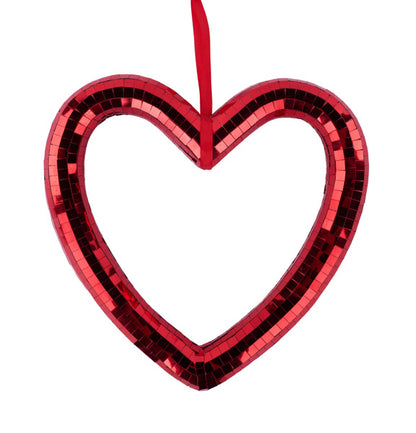 10.5 Inch Red Mirror Heart Ornament
