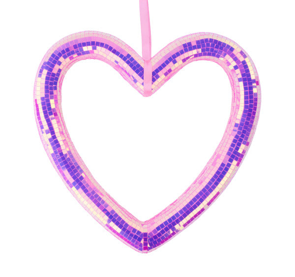 10.5 Inch Pink Iridescent Mirror Heart Ornament