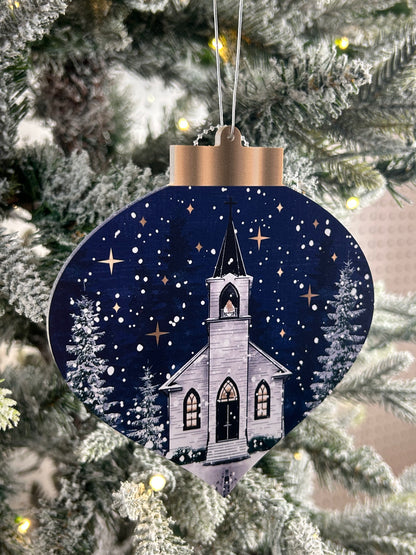 5.5 Inch Double Sided Winter Church Ornament Two Styles