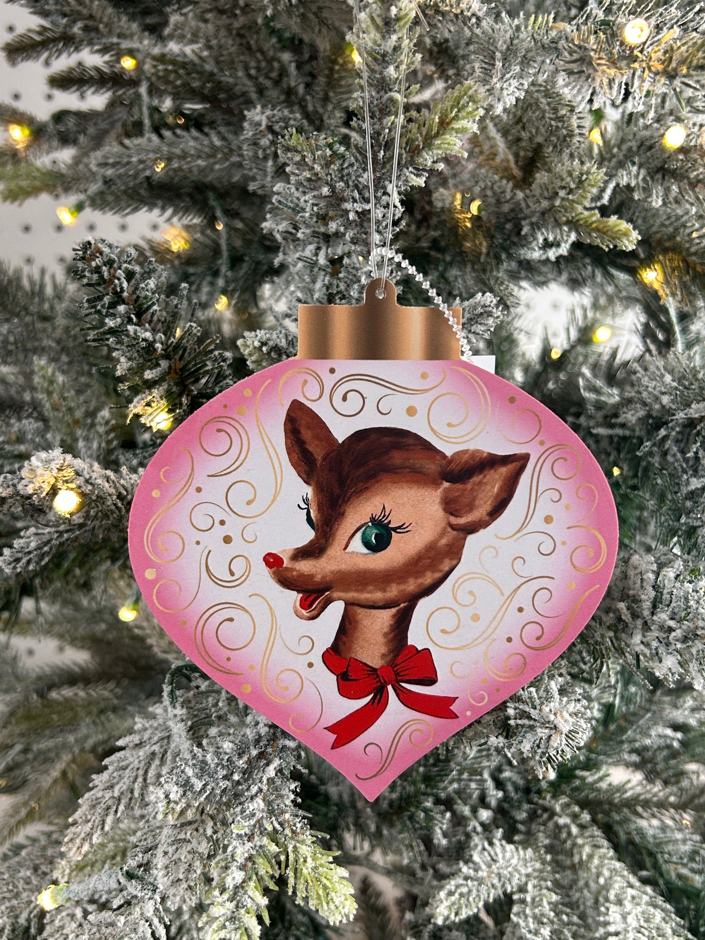 5.5 Inch Double Sided Retro Santa And Deer Ornament Two Styles