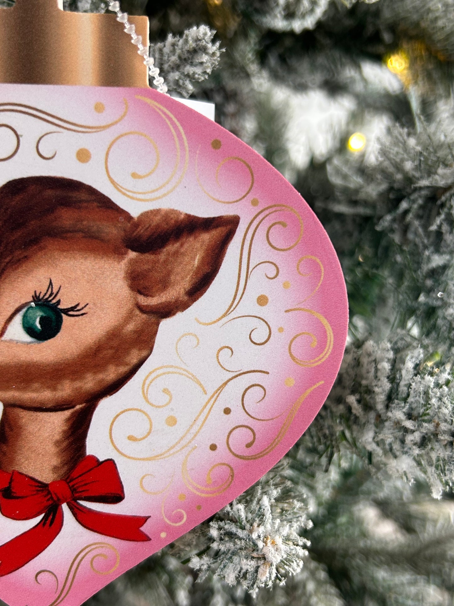 5.5 Inch Double Sided Retro Santa And Deer Ornament Two Styles