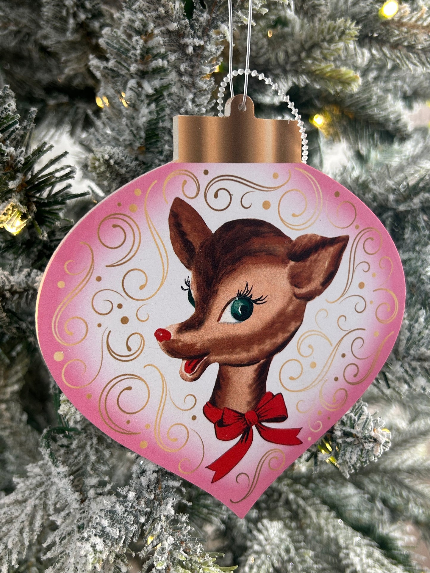 5.5 Inch Double Sided Retro Santa And Deer Ornament Two Styles