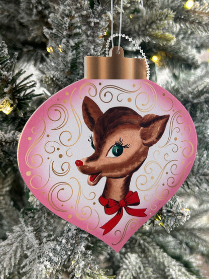 5.5 Inch Double Sided Retro Santa And Deer Ornament Two Styles