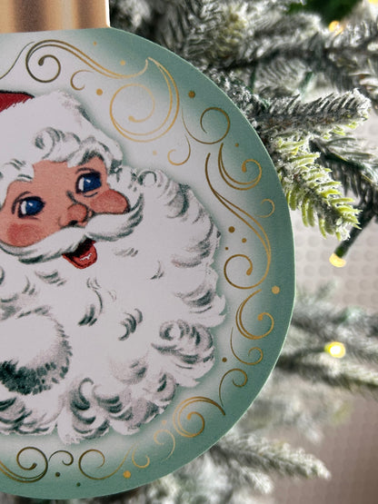 5.5 Inch Double Sided Retro Santa And Deer Ornament Two Styles