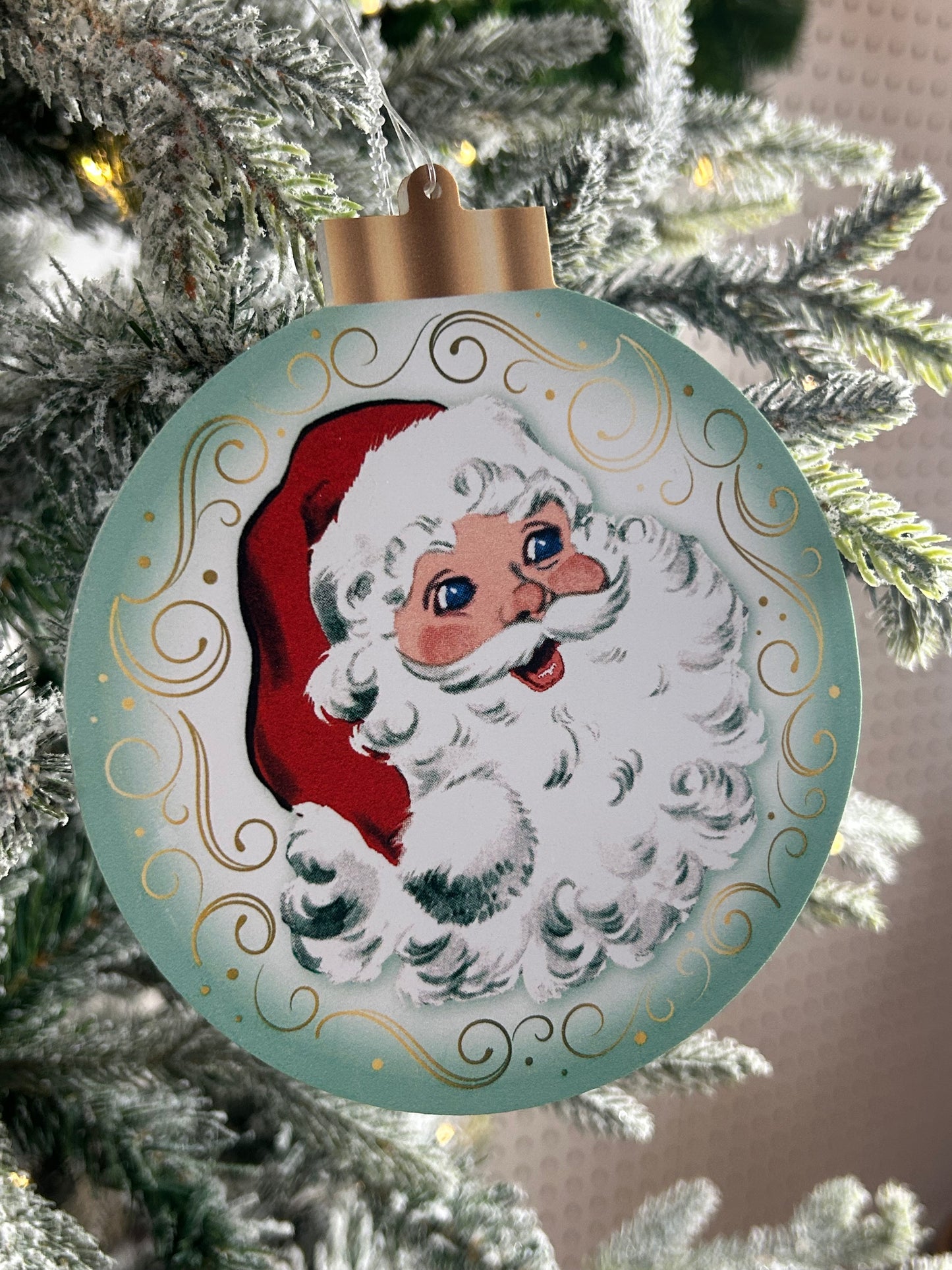 5.5 Inch Double Sided Retro Santa And Deer Ornament Two Styles