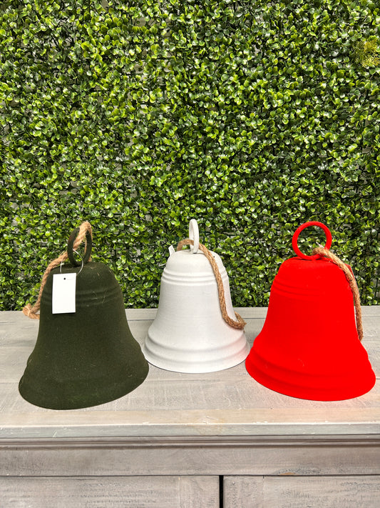 9 Inch Metal Flocked Bell Hang Three Assorted