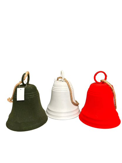 9 Inch Metal Flocked Bell Hang Three Assorted