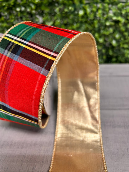 David Christopher 2.5 Inch By 10 Yard Tartan Traditional Plaid Ribbon With Gold Back Ribbon
