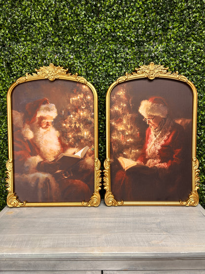 18.5 Inch By 27 Inch Framed Santa And Mrs. Claus Picture Two Styles
