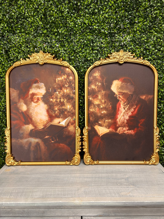18.5 Inch By 27 Inch Framed Santa And Mrs. Claus Picture Two Styles