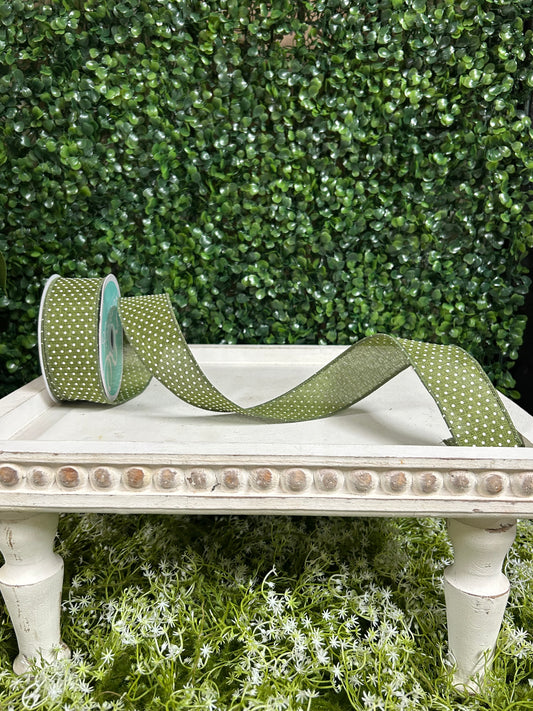 1.5 Inch By 10 Yard Moss Green And White Raised Swiss Dots Ob Royal Ribbon