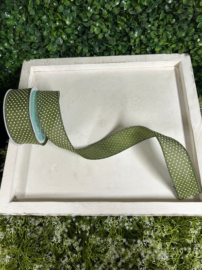1.5 Inch By 10 Yard Moss Green And White Raised Swiss Dots Ob Royal Ribbon