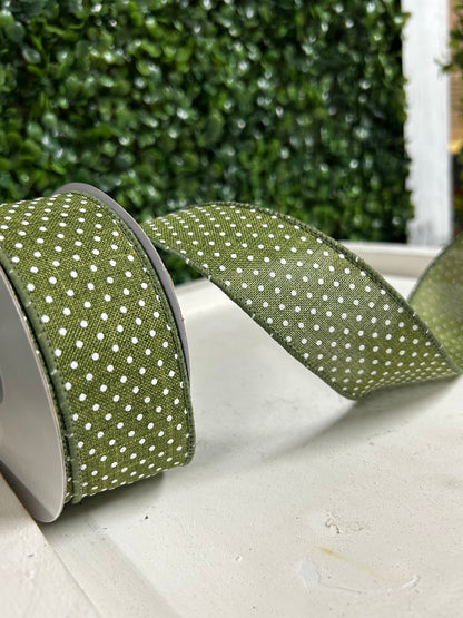 1.5 Inch By 10 Yard Moss Green And White Raised Swiss Dots Ob Royal Ribbon