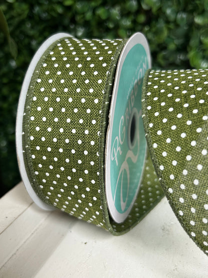 1.5 Inch By 10 Yard Moss Green And White Raised Swiss Dots Ob Royal Ribbon