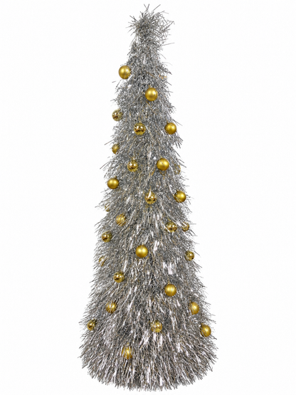 6 Foot Silver Shaggy Tinsel Pop Up Tree
