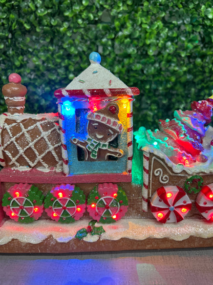 11.4 Inch Electric Lighted Colorful Resin Gingerbread Train