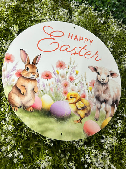 12 Inch Easter With Animals And Florals Metal Sign