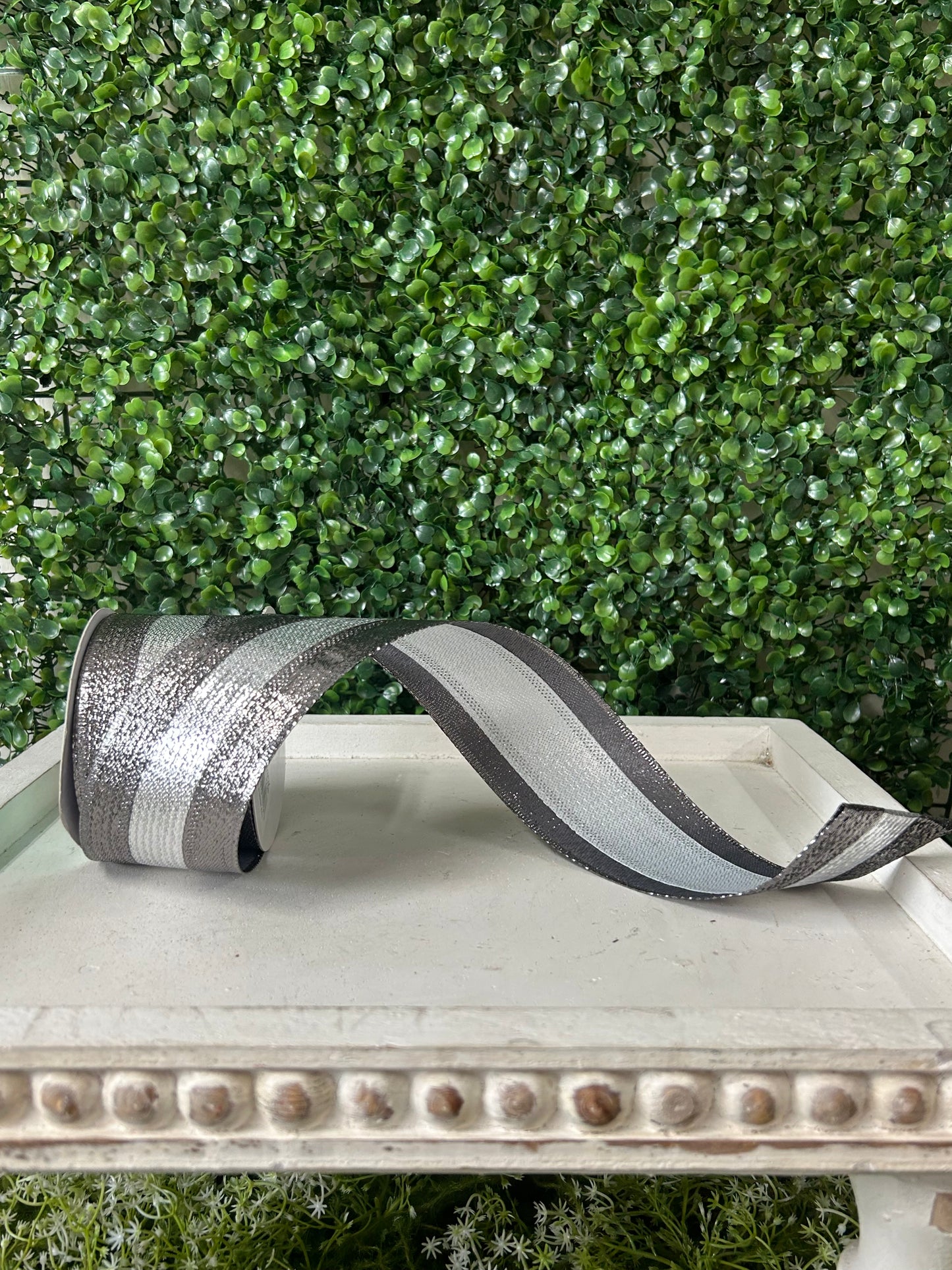 2.5 Inch By 10 Yard Silver And Pewter Metallic Ribbon
