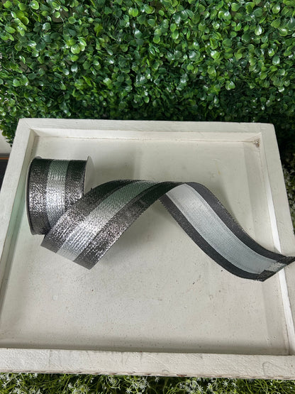 2.5 Inch By 10 Yard Silver And Pewter Metallic Ribbon
