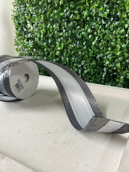 2.5 Inch By 10 Yard Silver And Pewter Metallic Ribbon