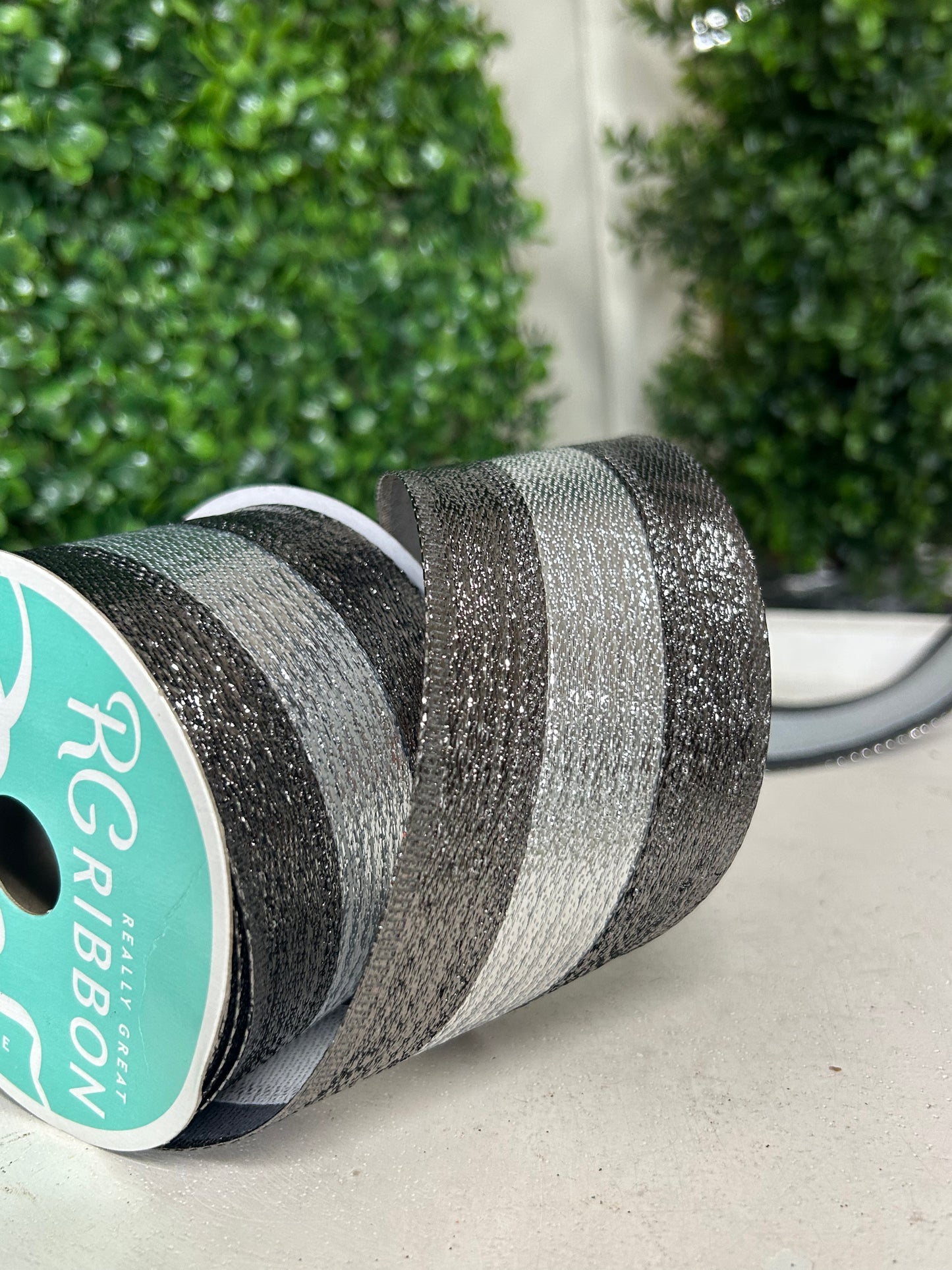 2.5 Inch By 10 Yard Silver And Pewter Metallic Ribbon