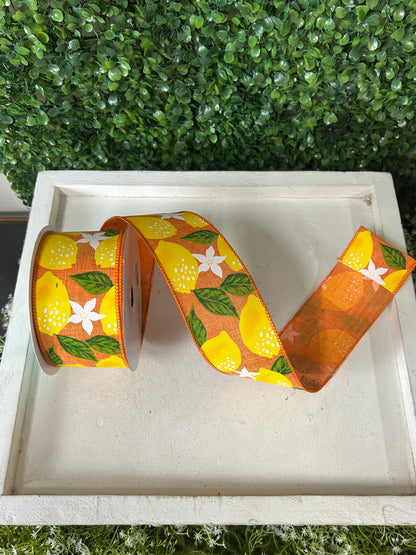 2.5 Inch By 10 Yard Lemons On Royal Ribbon