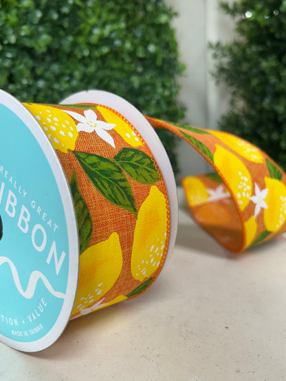 2.5 Inch By 10 Yard Lemons On Royal Ribbon