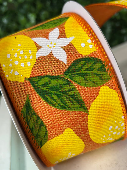 2.5 Inch By 10 Yard Lemons On Royal Ribbon