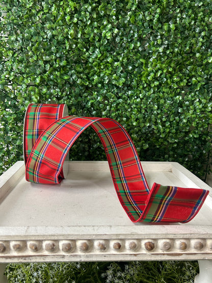 2.5 Inch By 50 Yard Red Green Yellow Blue And Black Woven Plaid Ribbon