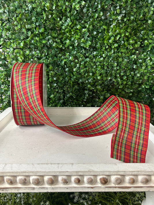 2.5 Inch By 50 Yard Red Green White And Black Woven Plaid Ribbon