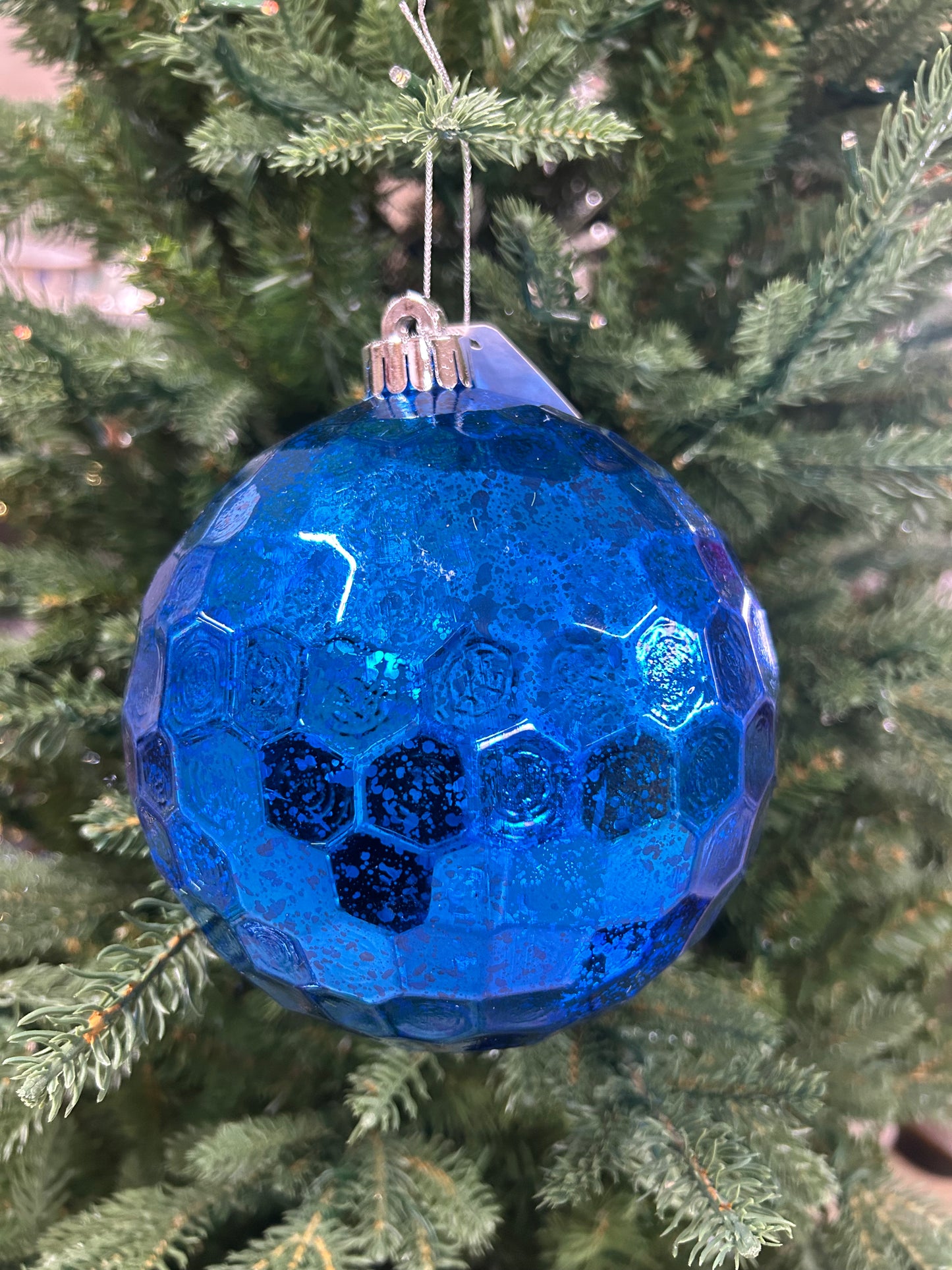 Matte Royal Blue Antique Look Honeycomb Ball Ornament
